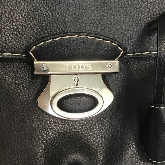 TOD'S Black Pebbled Leather Dual Handle Shoulder Bag - Picture 3 of 14